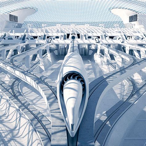 an artist s rendering of a futuristic train station