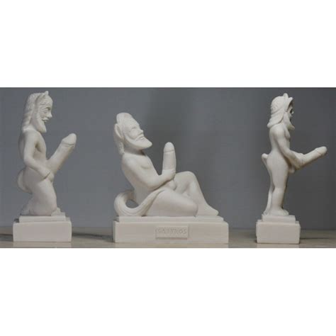 SET OF 3 SATYRS Faunus Faun Phallus Nude Male Penis Statue Sculpture