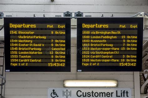 Electronic Time Table On Platform Stock Photo Image Of Trains