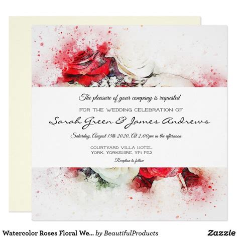 Watercolor Roses Floral Wedding Invitation Square Zazzle Floral