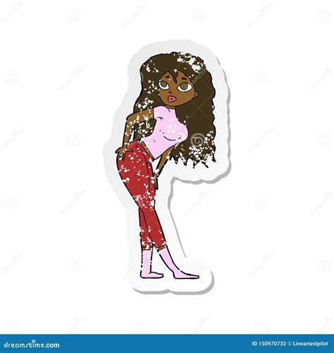 A Creative Retro Distressed Sticker Of A Cartoon Attractive Woman Looking Surprised Stock Vector