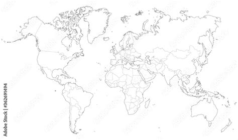 Black And White Political World Map