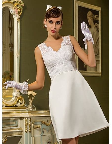 Find the perfect wedding dress for your big day. A-line Short Satin Lace V-neck Wedding dress