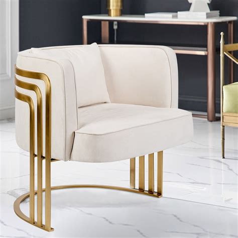 Luxury Modern Stylish White Velvet Armchair Upholstered Barrel Chair