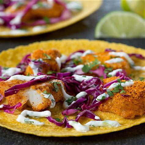 Crunchy Fish Tacos With Cilantro Crema Food Network Recipes Fish