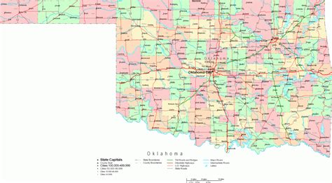 Large Detailed Road Map Of Oklahoma With Printable Ma