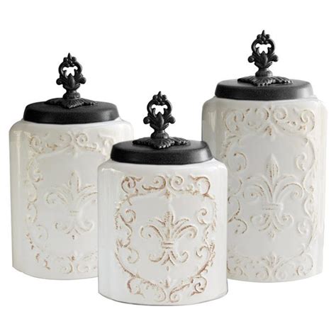 3 Piece Erin Canister Set In White Ceramic Kitchen Canisters Kitchen