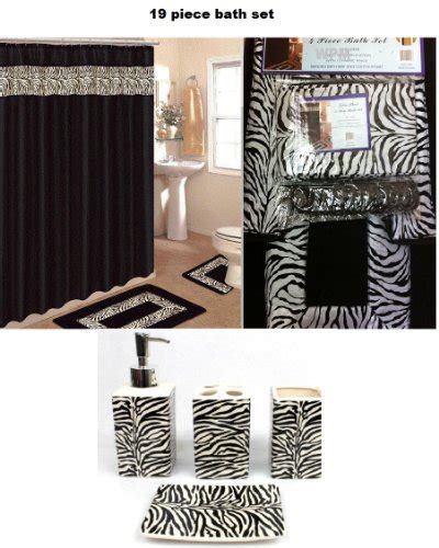 19 Piece Bath Accessory Set Black Zebra Animal Print Bath Rug Set Blac