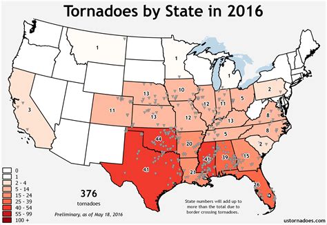 2016 Tornado Map By State May18