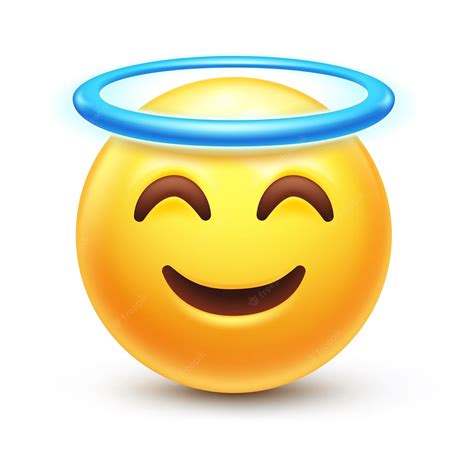 Premium Vector Angel Emoji Holy Emoticon With Nimbus Happy Yellow Face With Halo Overhead