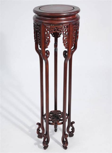 Luoluo oriental furniture chinese rosewood mahagony ebony wood wooden display stand pedestal round shape 8.5cm (inner diameter) 4cm height s. Antique Chinese Carved Rosewood Floor Plant Stand For Sale ...