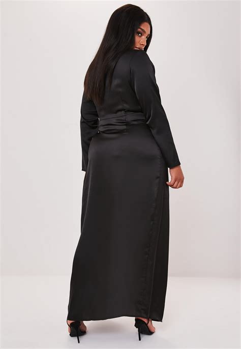 Plus Size Black Satin Thigh Split Maxi Dress Missguided