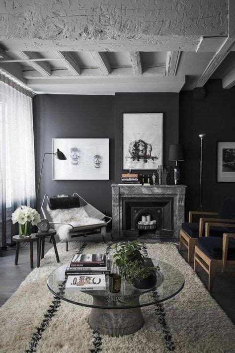 Charcoal Grey Living Room Shot By Romain Ricard For Elle Decoration