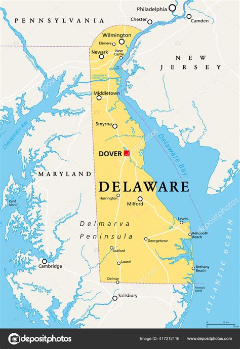 Delaware Politische Landkarte Staat Der Region Mittlerer Atlantik Der