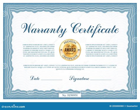 Warranty Certificate Vector Template Frame Blank Stock Vector
