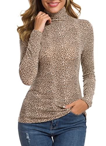 add a wild edge to your look with leopard print turtleneck tops