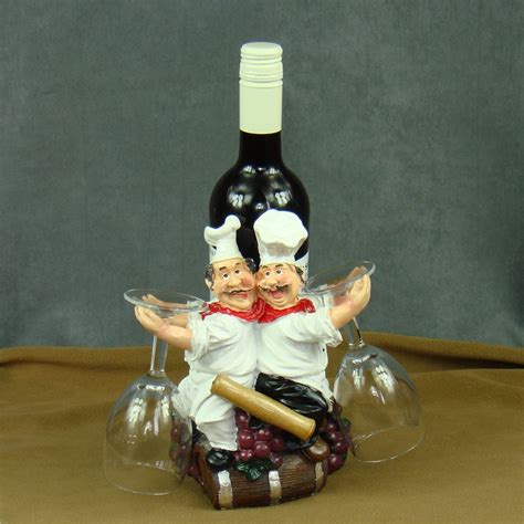 Handmade Cook Figurine Wine Bottle Holder Decorative Resin Chef Statue