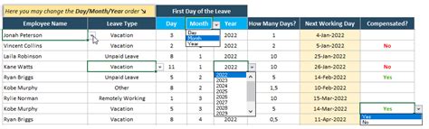 Leave Tracker Excel Template Employee Leave Planner Tool