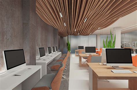 5 Internet Cyber Gaming Cafe Modern Interior Design Orange Fresh Lights