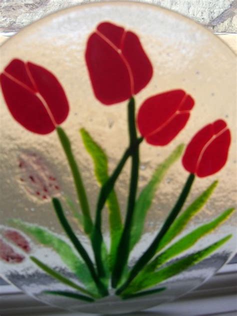 Fused Glass Red Tulip Panel One Of The Only Commission Pieces I Ve Ever Done Glass Art