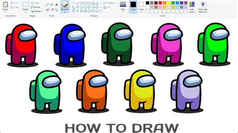 How To Draw Among Us Characters On Computer Using Ms Paint Drawing Among Us Characters Youtube