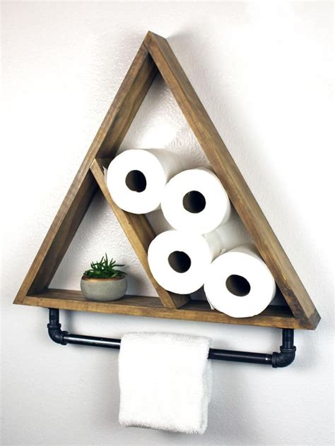 Shelf with plenty of capacity for storage of multiple towels. Bathroom Triangle Shelf with Industrial Towel Bar ...