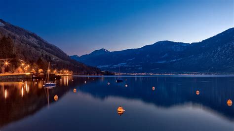 Mountains Lake Zug Switzerland Lake Switzerland Night Boat