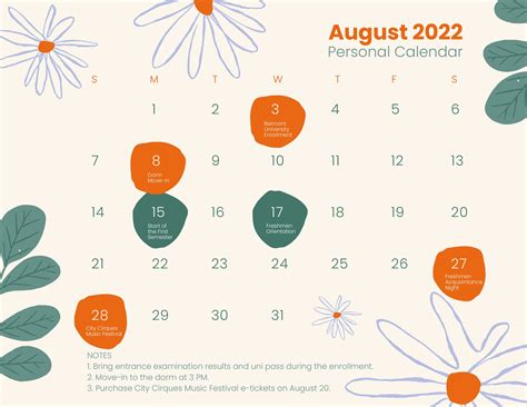 Cute Calendar Template In Word Free Download