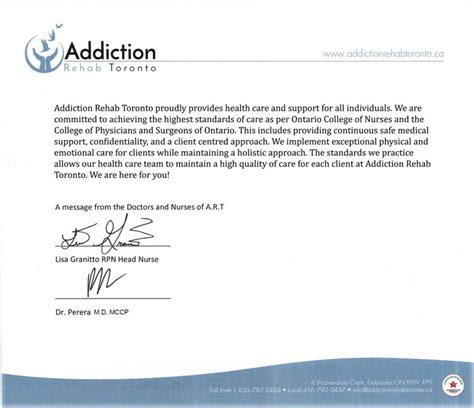Letter From Doctors And Nurses Addiction Rehab Toronto