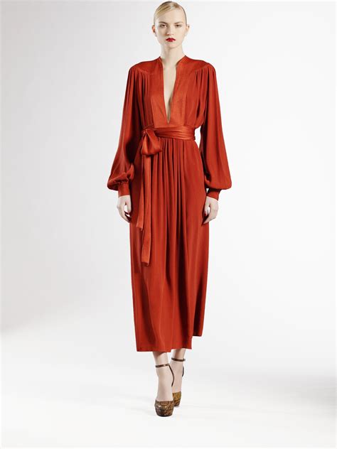 Shop the gucci official website. Gucci Long Silk Dress in Cognac (Orange) - Lyst