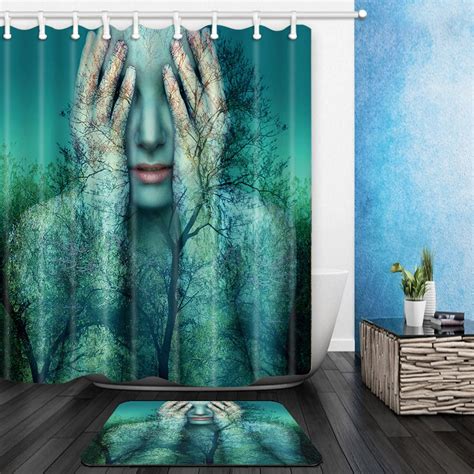 3d Digital Printing Shower Curtain Polyester Chiffon Waterproof Shower Curtain Forest Woman