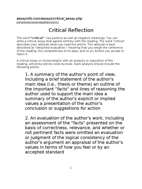 How To Write Critical Reflection Essays Argument