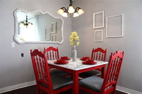 Set of 6 elegant dining chairs in a rich red velvet with gold welt detail on black lacquered cabriolet legs. Be Confident With Color - How To Integrate Red Chairs In ...