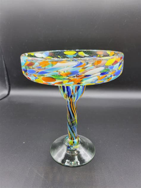 Vintage Margarita Glasses Hand Blown Confetti Rock Speckled Etsy