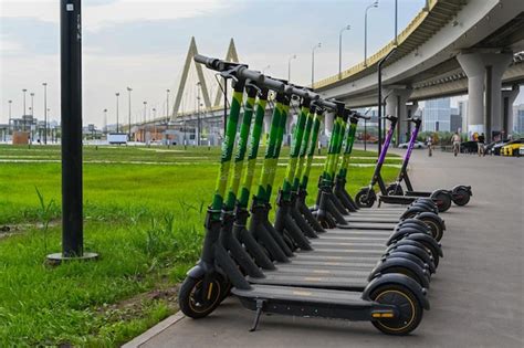 Premium Photo Electric Scooter Parking Closeup New Popular Transport