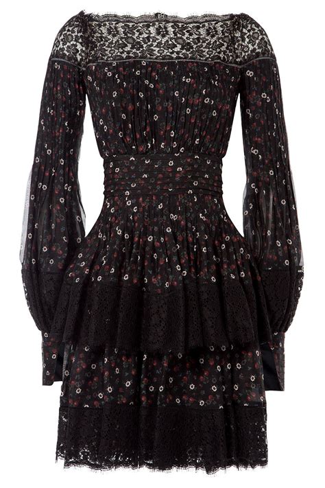 Alexander Mcqueen Printed Silk Dress With Lace In Florals Modesens