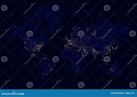 Mapa Detallado De La Noche Del Mundo Con Las Ciudades De Las Luces