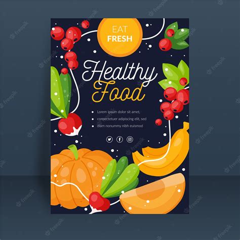 Free Vector Healthy Food Poster Template With Fruits And Vegetables