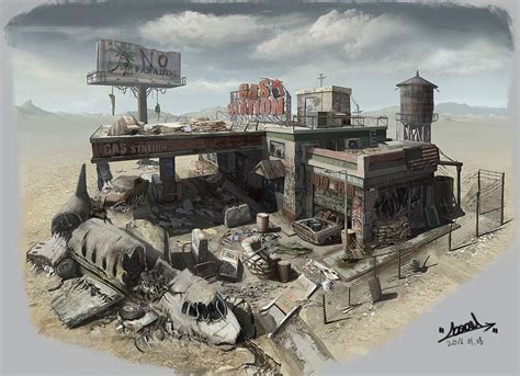 Abandoned Gas Station Subin Kim Apocalypse World Post Apocalyptic City Post Apocalyptic Art