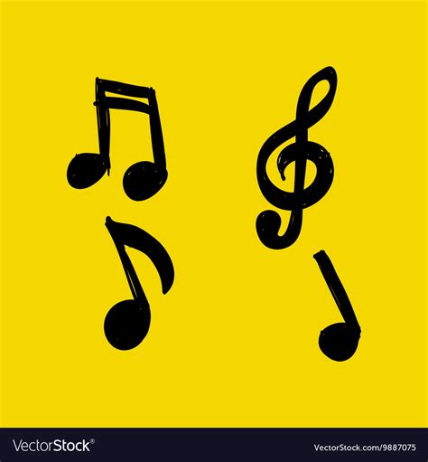 Set Of Hand Drawn Music Notes On Yellow Royalty Free Vector