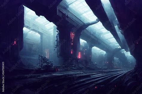 Ilustrace „lifeless Gloomy Underground City Landscape With Futuristic