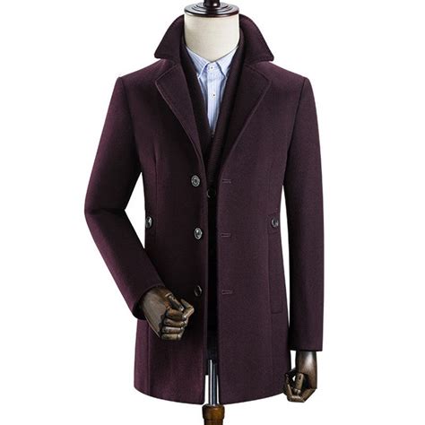 Mens Woolen Detachable Liner Coat Thickened Warm Lapel Casual Trench