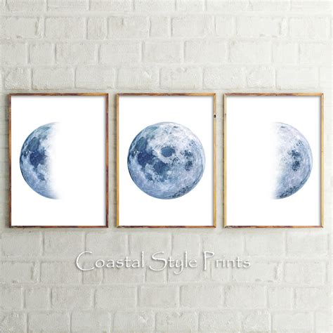 Moon Phase Print Set Of 3 Prints Moon Phases Wall Artmoon Etsy