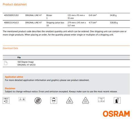 OSRAM 64210 ORIGINAL LINE H7 24V 70W HALOGEN HEADLIGHT LAMP OSRAM OSRAM