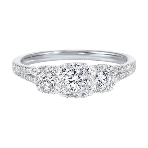 Three Stone Diamond Halo Engagement Ring Heisers Jewelry