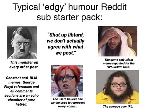 typical ‘edgy humour reddit sub starter pack r starterpacks starter packs know your meme