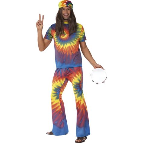 Adult Costume Groovy Tie Dye Top And Flares Fancy Dress Costumes