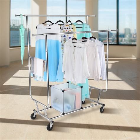 Heavy Duty Commercial Garment Rack Stainless Steel Double Bar Clothes