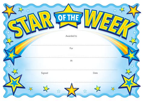 Free Printable Star Of The Week Certificate Template Printable Templates