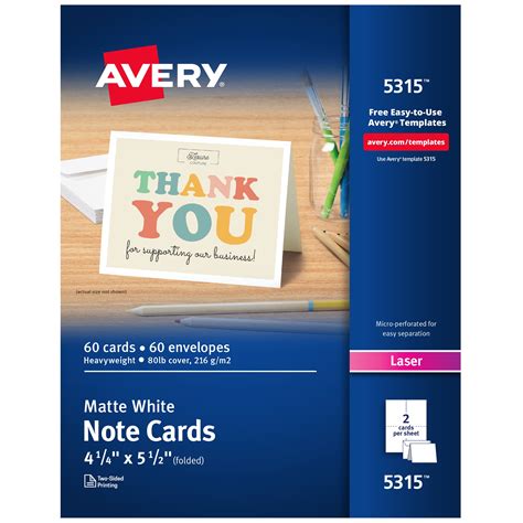 Avery Printable Note Cards With Envelopes 425 X 55 White 60
